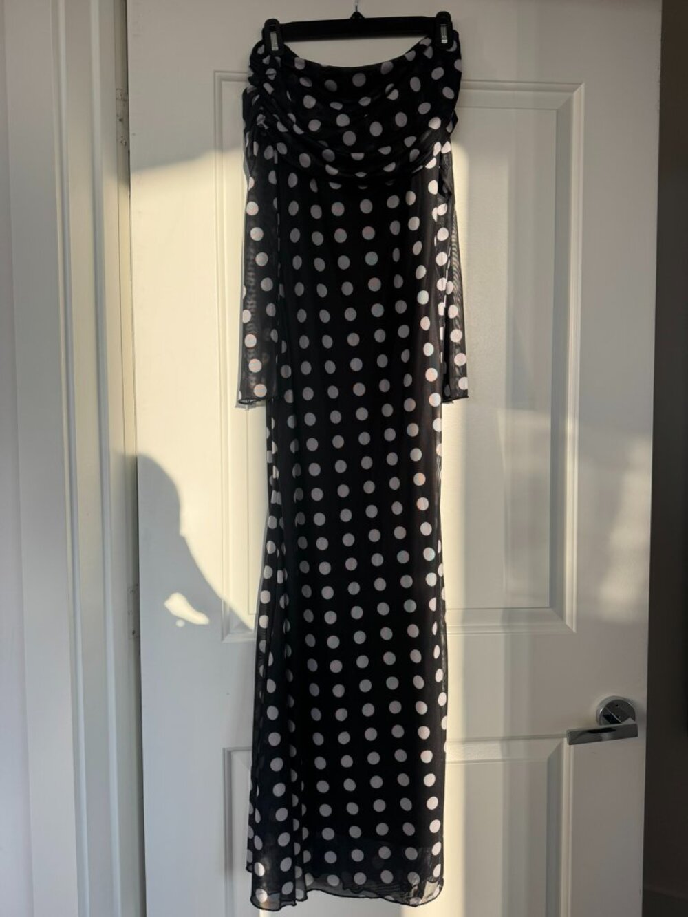Long Sleeve Off-Shoulder Polka Dot Print Long Dress - Picture 5 of 7